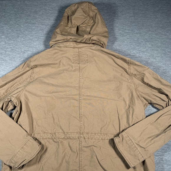 Old Navy Jacket Mens XL Tan Hooded Utility Cotton Blend Zip Front Cargo Pockets - Picture 11 of 13
